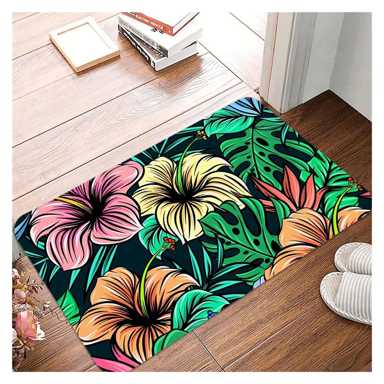 Tapis de porte d'entrée antidérapant et lavable motif végétal