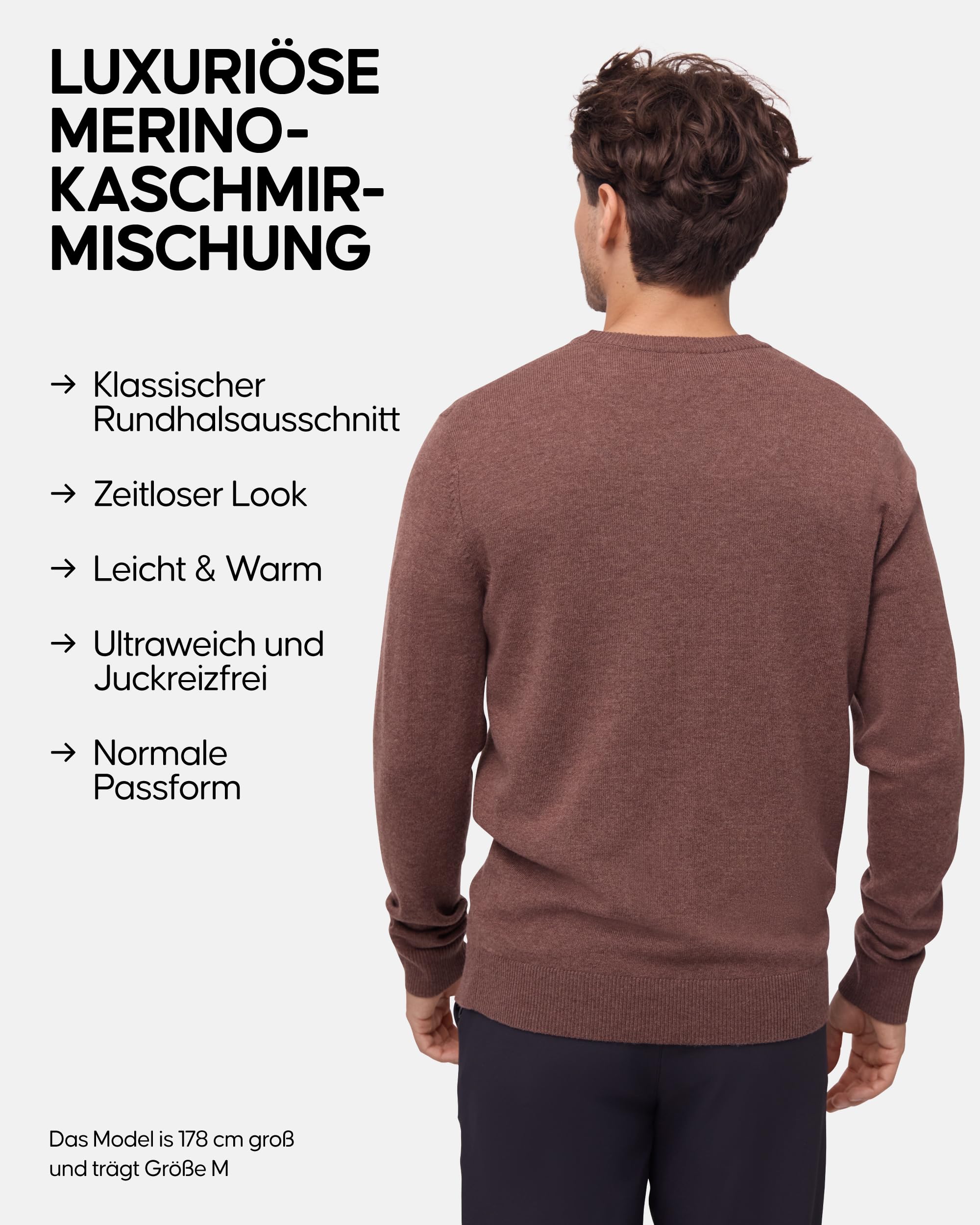 DANISH ENDURANCE Merinowolle Pullover mit Kaschmir, Wollpullover Herren | Merinowolle Kaschmir Strickpullover mit Rundhalsausschnitt, Weich, Wärmend & Atmungsaktiv für Alltag und Büro