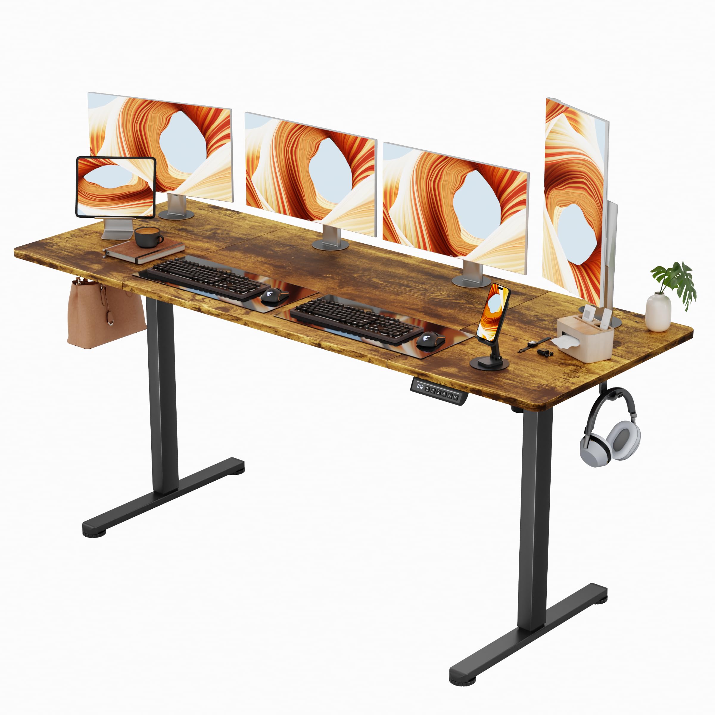 Furmax Electric Standing Desk, 63 x 24 Inches Sit Stand up Desk, Sit Stand Height Adjustable Home Office Desk with 4 Height Position Memory - with