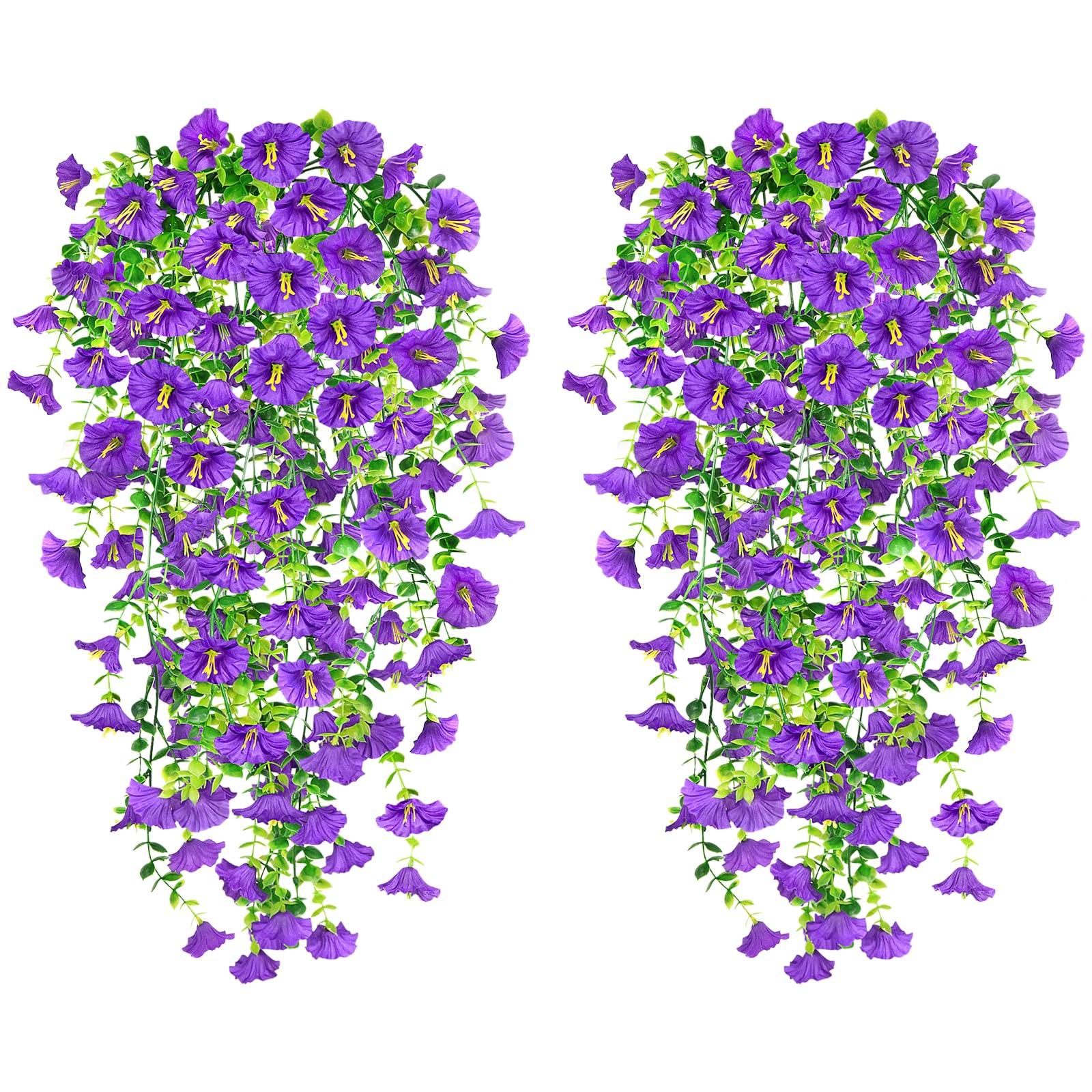 Epaing 4PCS Artificial Hanging Flowers, Artificial Plants Flowers Outdoor for Hanging Baskets Fake Petunia UV Resistant Artificial Trailing Plants for Home Garden Indoor Outdoor Decor(Purple)