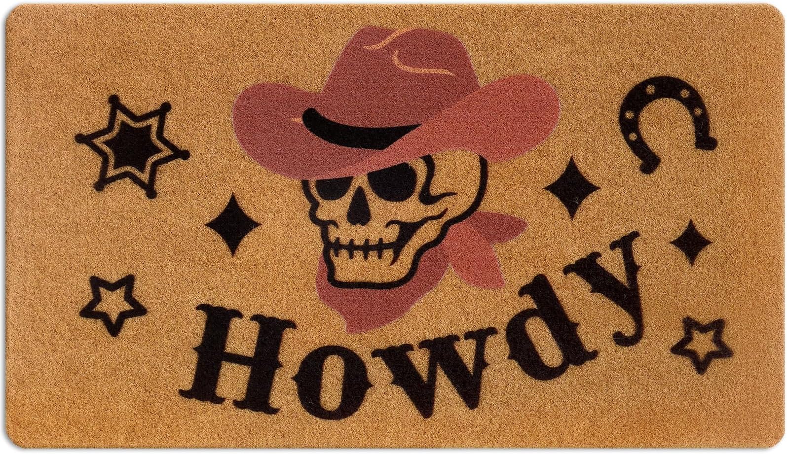 CiyvoLyeen Western Halloween Skull Welcome Doormat, 17 x 30 Inches | Western Cowboy Style Skull, Indoor Outdoor Rug, Front Door Carpet, Cowboy Halloween Decor, Skeleton Gothic House Decor