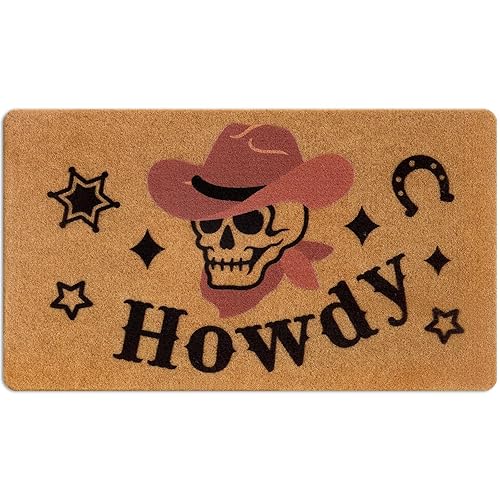 Western Skull Welcome Doormat Western Cowboy Style Skull Indoor Outdoor Rug Front Door Carpet Cowboy Halloween Decor Skeleton Gothic House Decor 17 x 29.5 Inches - Western Skull