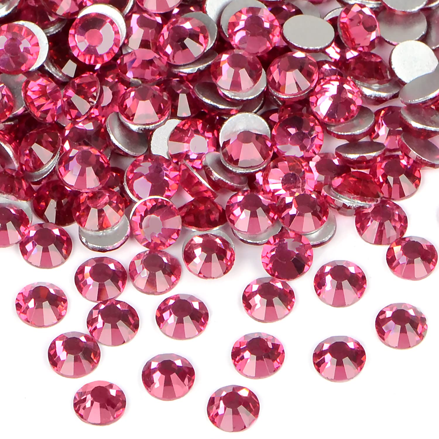 2880PCS Art Nail Rhinestones Non Hotfix Glue Fix Round Crystals Glass Flatback for DIY Jewelry Making with one Picking Pen (ss5 2880pcs, Fuchsia)
