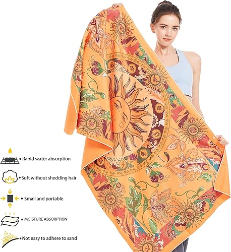Miniatura 2 de Toalla de playa de terciopelo de doble cara sin arena, toalla de playa bohemia con mandala y flores, toalla de playa de secado rápido, toalla de