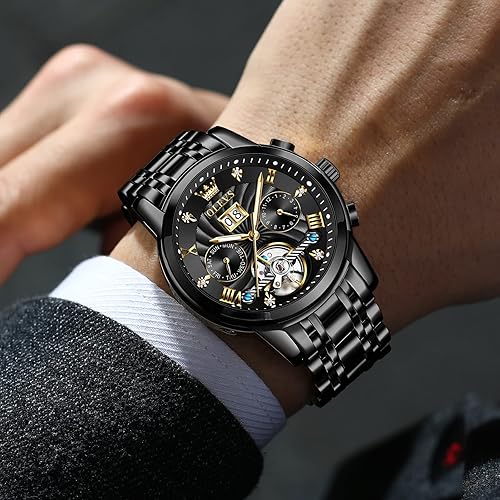 Miniatura 5 de OLEVS Tourbillon - Reloj automático para hombre, reloj mecánico de cuerda automática de lujo para hombre, relojes de vestir de acero inoxidable con