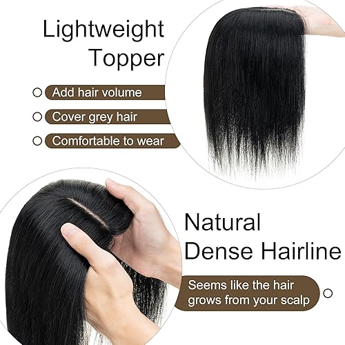 Miniatura 3 de SEGO Toppers para el cabello para mujer, cabello humano real, sin flequillo, densidad del 130%, 3.9 x 4.7 in, base de seda, Remy con clip en la