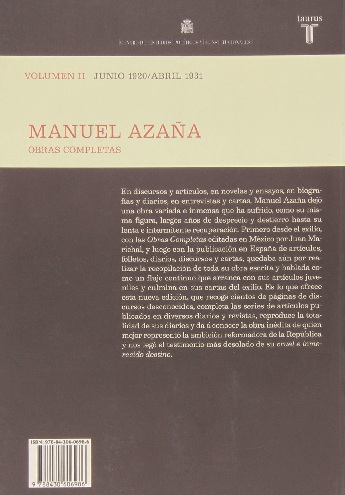 O.C. Manuel Azaña Tomo 2 Junio 1920 / Abril 1931
