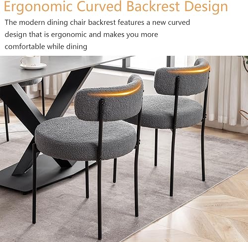 Miniatura 10 de Boucle - Juego de 4 sillas de comedor tapizadas con patas de metal negro, sillas de comedor redondas y modernas para comedor, cocina (gris claro)