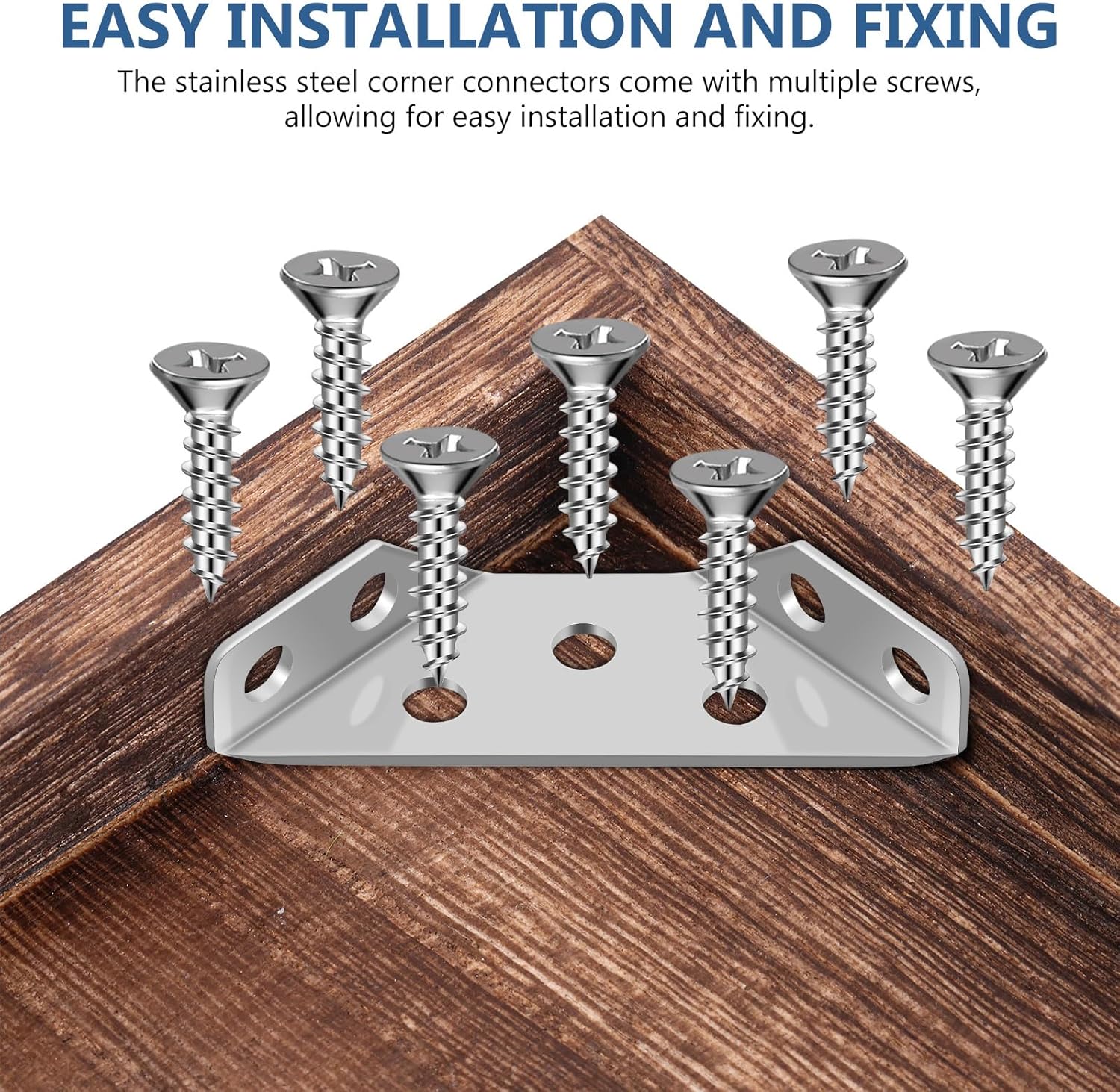 20Pcs Corner Connectors Universal Stainless Steel Corner Brace with Screws, Angle Bracket for Wood Shelf, Cabinets, Tables, Chairs