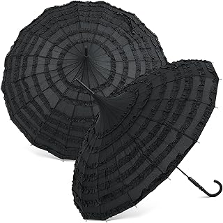 2 Pcs Black Pagoda Parasol Umbrella 47.2 Inch Halloween Vampires Elegant Lace Victorian Sunproof Parasol for Sun Rain Protection Wedding Cosplay Party Photoshoot Decor Gothic Enthusiasts