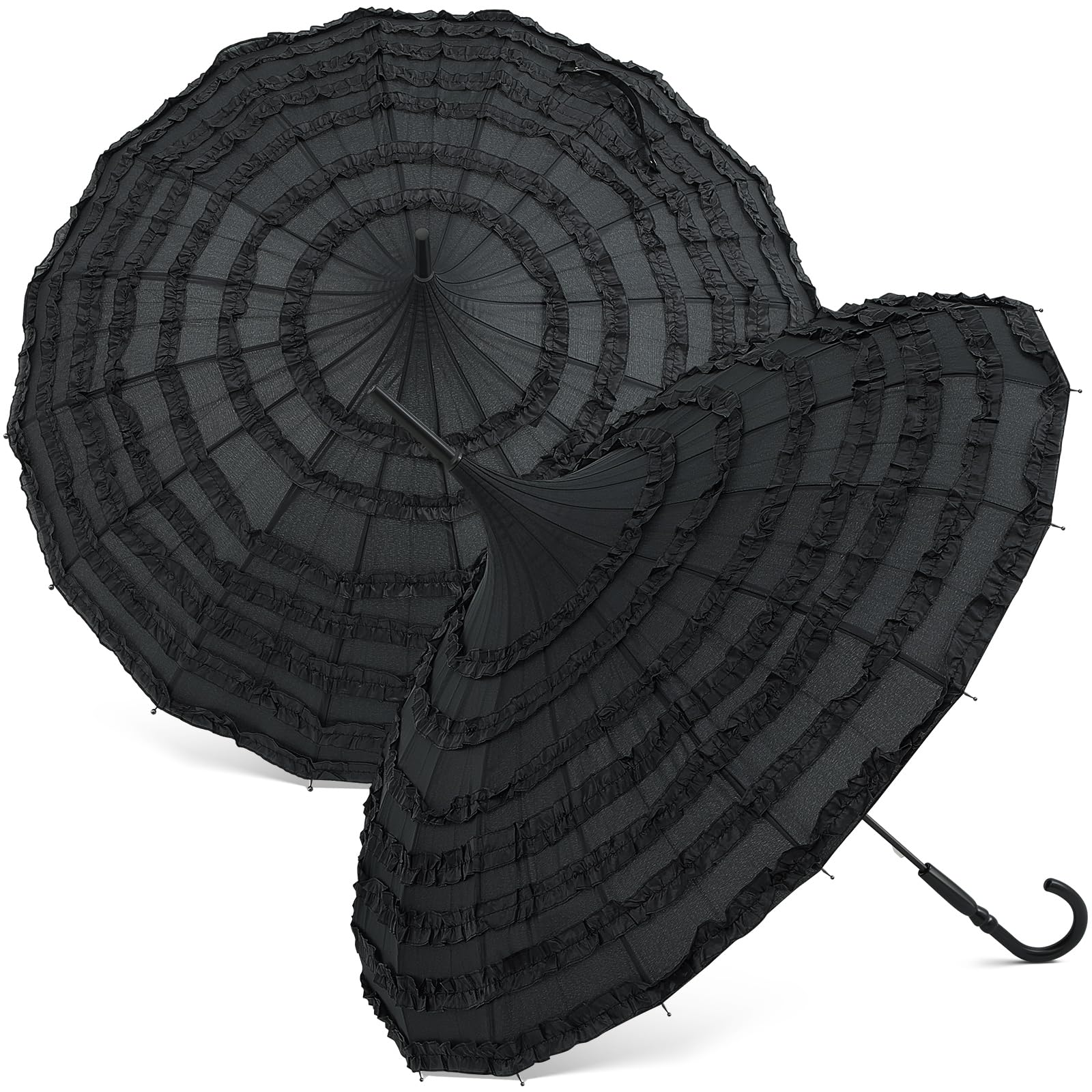 2 Pcs Black Pagoda Parasol Umbrella 47.2 Inch Halloween Vampires Elegant Lace Victorian Sunproof Parasol for Sun Rain Protection Wedding Cosplay Party Photoshoot Decor Gothic Enthusiasts