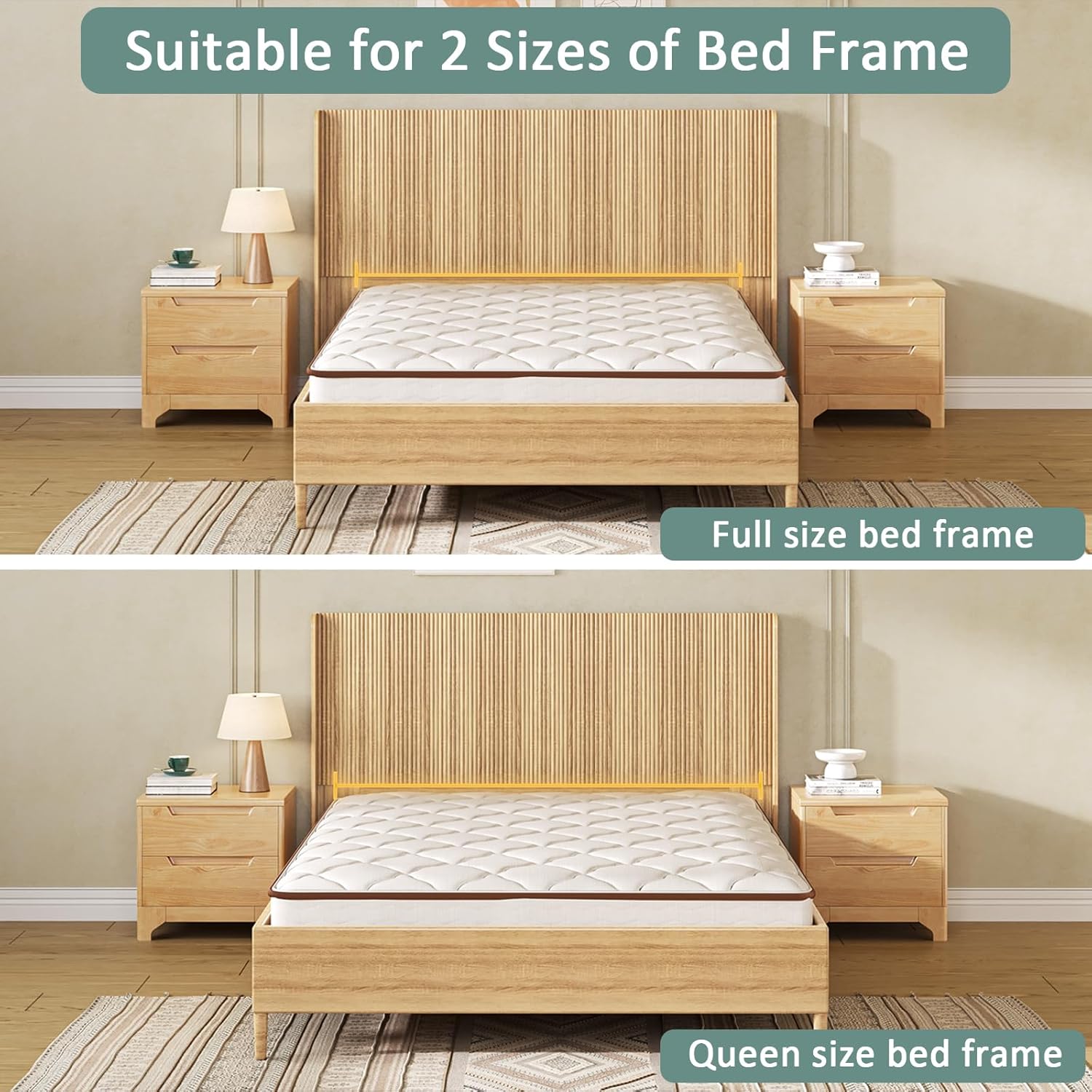 63.9" Wood Headboard Queen Size, Fluted Queen Headboard Only,Wall Mount Wood Headboards, Rustic & Modern Farmhouse,Wingback Design,Suitable for Full/Queen Bed Frames,Natural