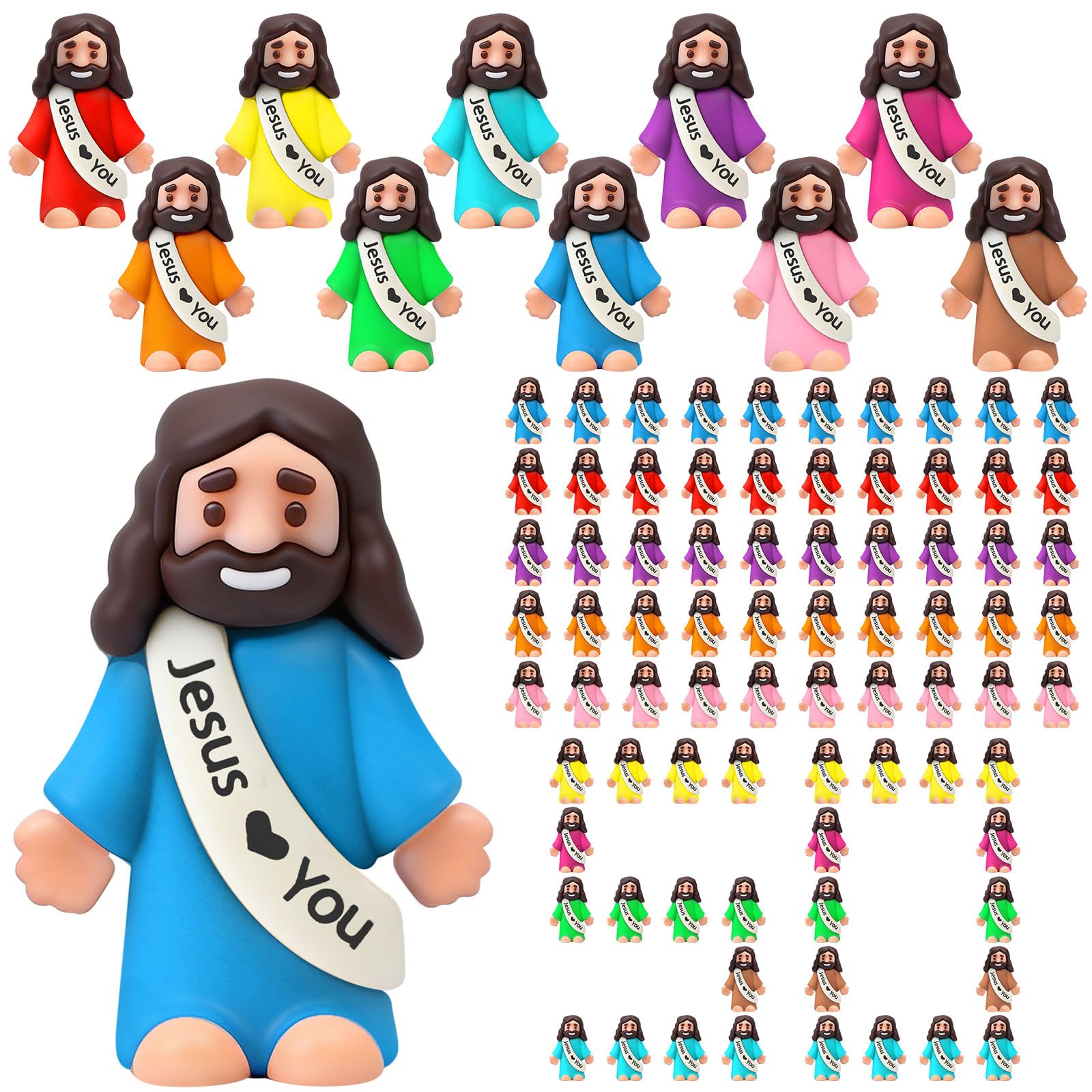 Bememo 50 Pcs Mini Little Jesus Figures Jesus Loves You Figures | Pocket Christ Figurines, Tiny Figurine Toys Bulk, Hide And Seek Games, Sunday School Religious Favors Gift, Church Events