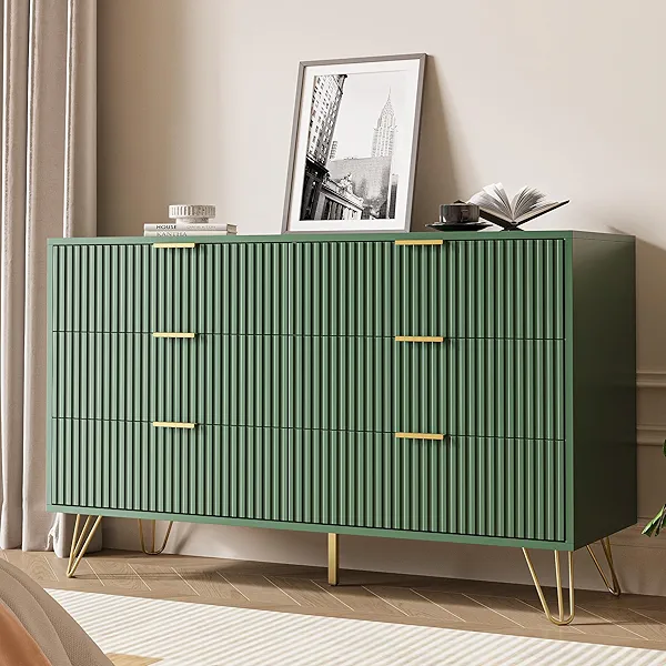 MAISONARIA Green Dresser for Bedroom, Modern Dresser with Gold Metal Handles & Chests of Drawers, Wood Chest of Drawers for Bedroom