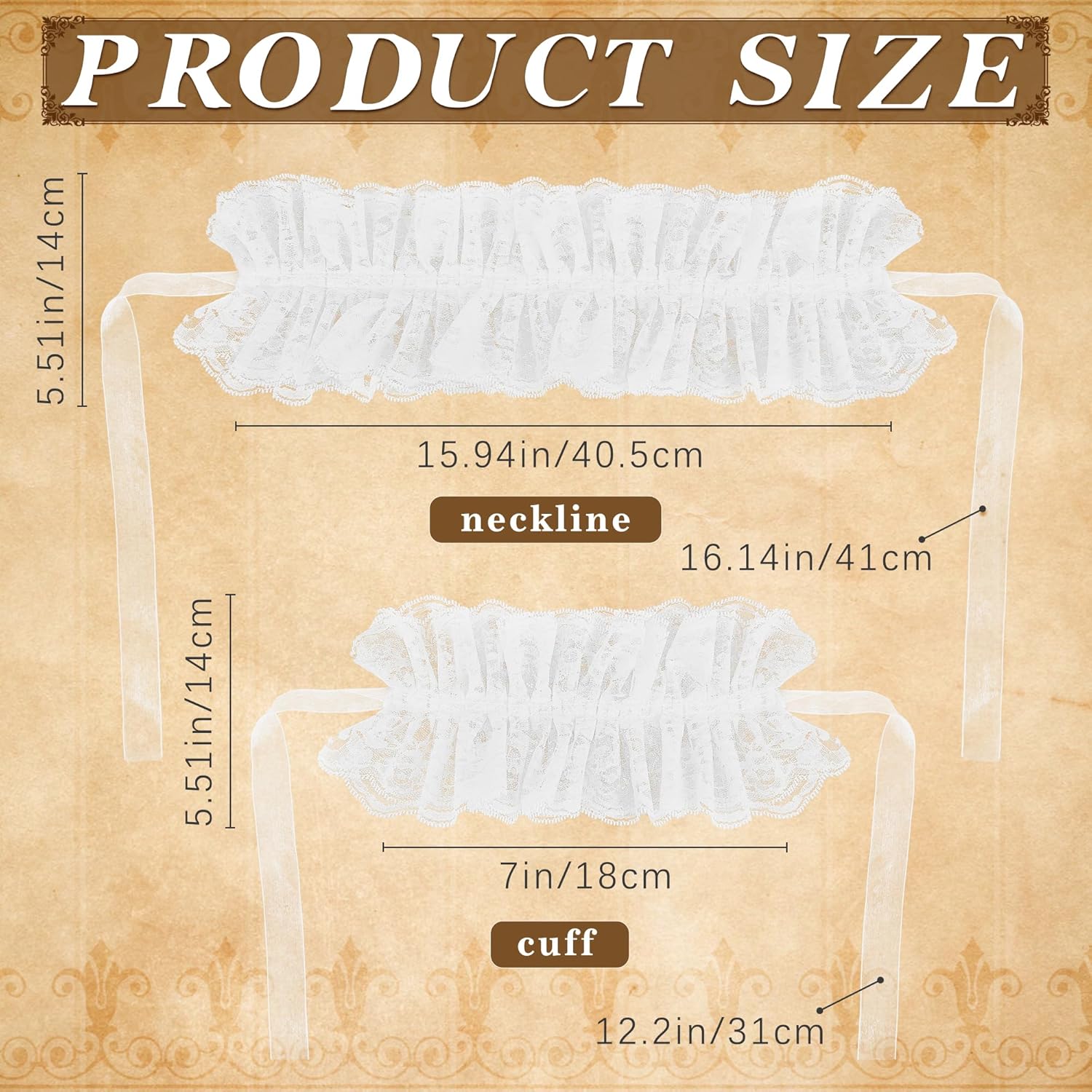 Yezmo Neck Ruffle Collar Cuffs Set, Vintage Detachable Clown Collar Costume Accessories for Women Men for Renaissance Victorian Lolita Dress Up - Image 3