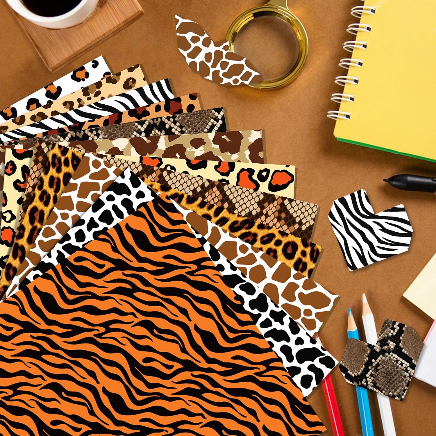 24 Sheets Animal Print Scrapbook Paper 11.8x11.8In Animal Print Pattern Paper African Safari Tiger, Giraffe, Zebra, Cheetah, and Leopard Prints Craft Papers Pad Supplies for African Safari Card Making