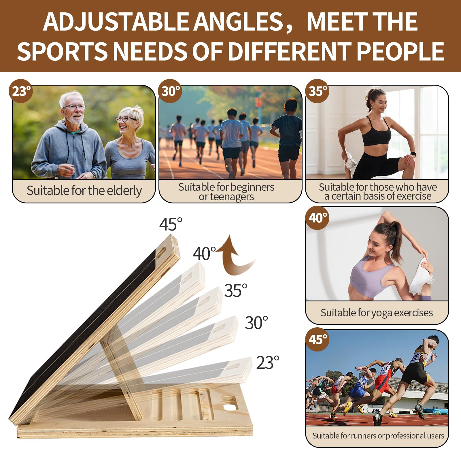 Profi Slant Board, Verstellbarer und tragbarer Slant Board, Verstellbarer Wadendehner, Kippbrett, Trainingsgerät mit Tragegriff & Antirutsch-Beschichtung, für Alle Altersgruppen Dehnen, Beinstrecker