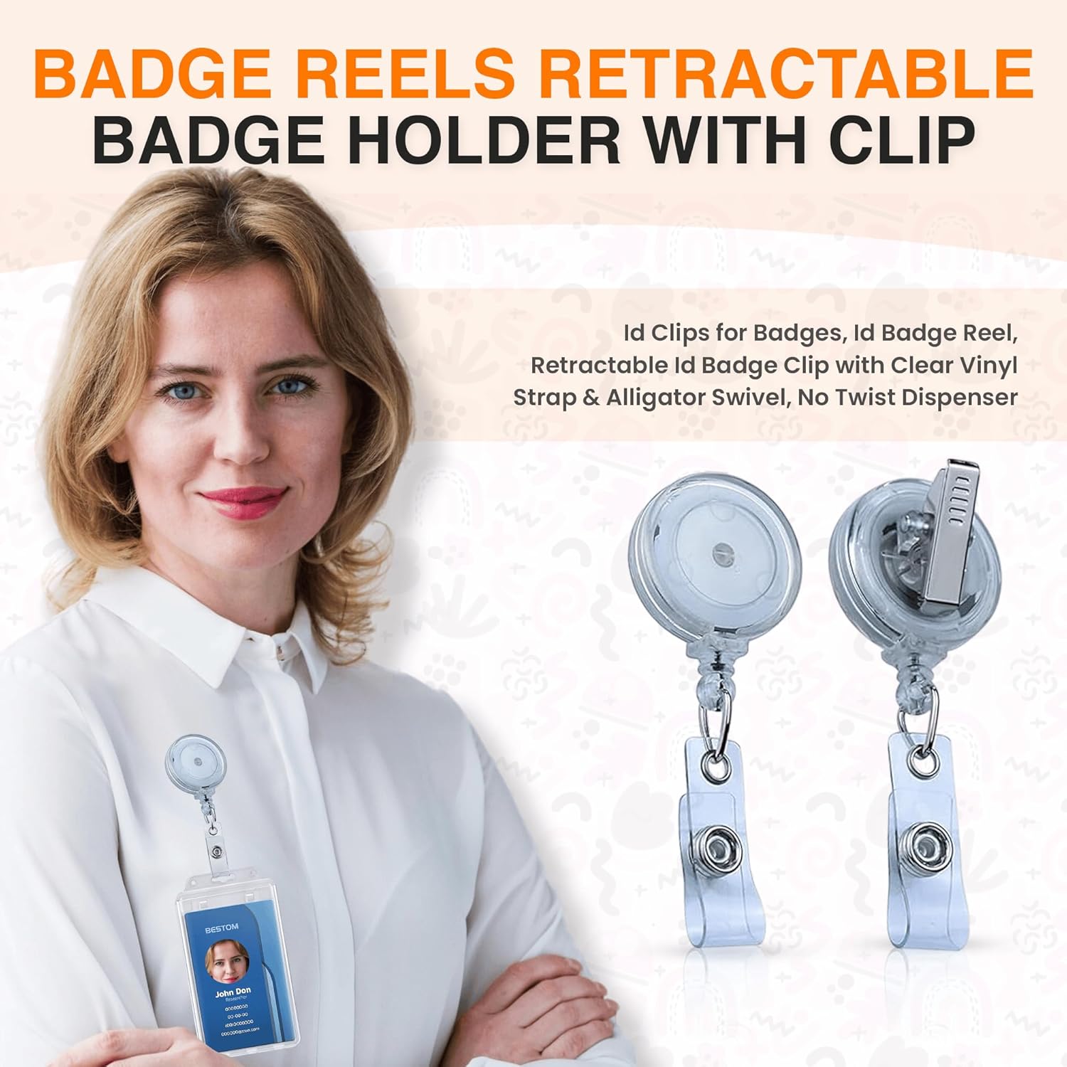 25 Pack Retractable Badge Reels – ID Badge Holder Clip with Clear Vinyl Strap, Swivel Alligator Reel Clip – Work Badge Holder, Key Card Holder, ID Card Holder for Badge (Clear) - Image 3