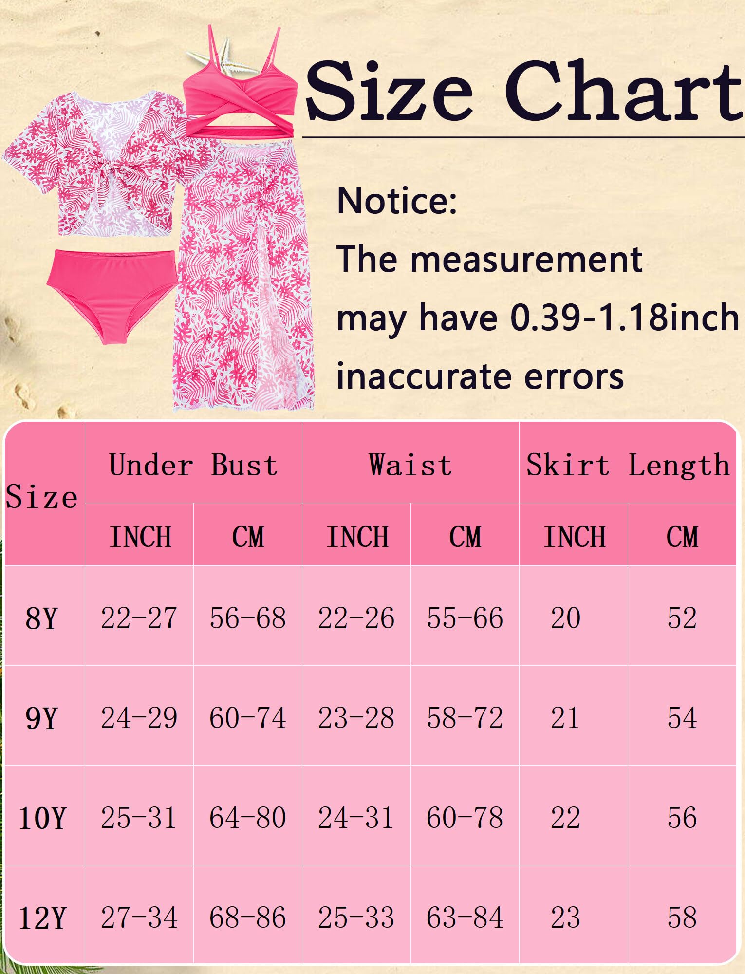 Panegy Ragazze Costumi da Bagno 4 Pezzi Bikini Tuta da Bagno Coprire Top con Pantaloncini da Spiaggia Gonna Bambini Nuoto Costume Surf Costumi da Bagno 8-12 Anni