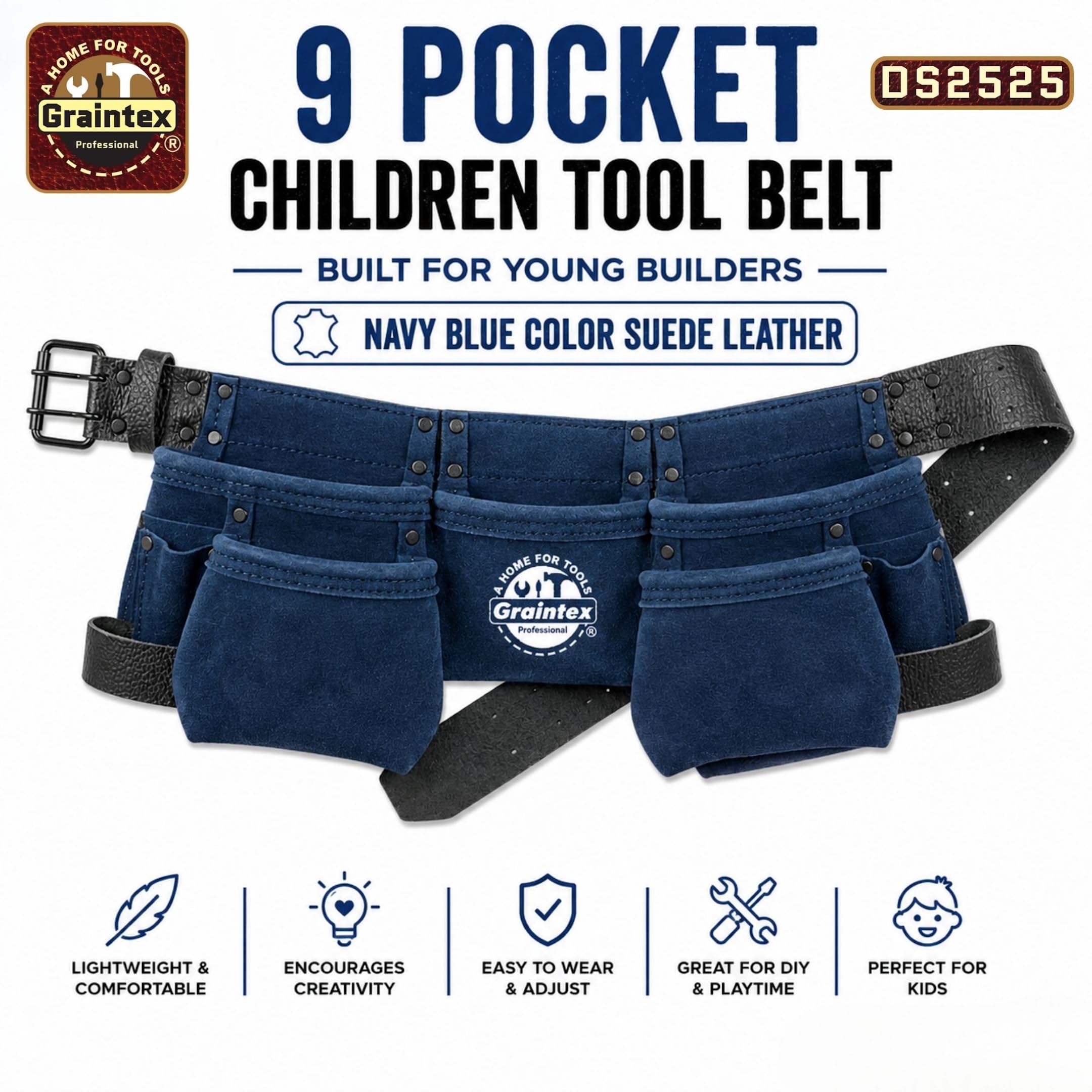 Graintex DS2525 : 9 Pocket Children Tool Belt Navy Blue Color