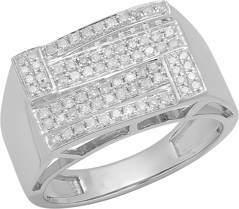 Dazzlingrock Round White Natural Diamond Hip Hop Engagement Ring | 0.50 Ctw | Men | 925 Sterling Silver
