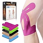 PreCut Kinesiology Tape for Knees, 12 PCS Waterproof KTQUICK Knee Tape for Knee Pain Relief Pre Cut, Original Cotton Athletic Knee Tape, Waterproof & Hypoallergenic Latex-Free for Sports (Pink)