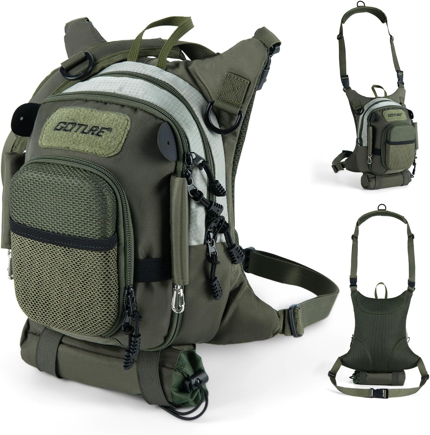 Goture Fly Fishing Chest Pack, Lightweight Chest Pack Tackle Storage Bag, Fly Fishing Bag with Adjustable Padded Waist Strap and Neck Strap, Hard Shell Front Pocket, Water Bottle Pouch, Gifts for Men