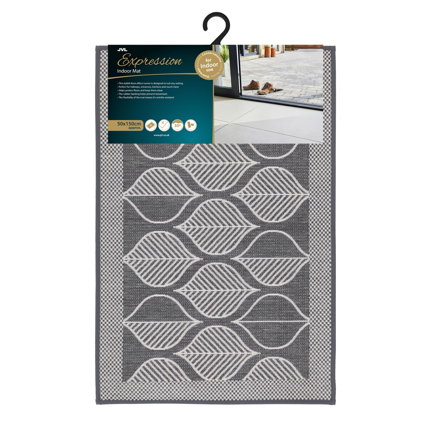 JVL Expression Machine Washable Entrance Doormat, 50x75cm - Leaves