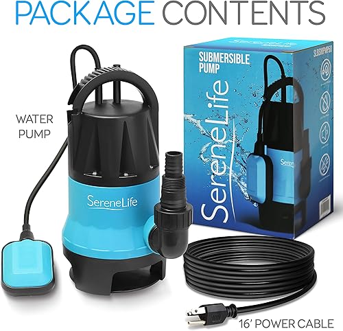 Miniatura 9 de SereneLife Bomba sumergible de 400 W, agua sucia limpia, potente bomba de sumidero, interruptor de flotador automático, cable de 16 pies, sótano