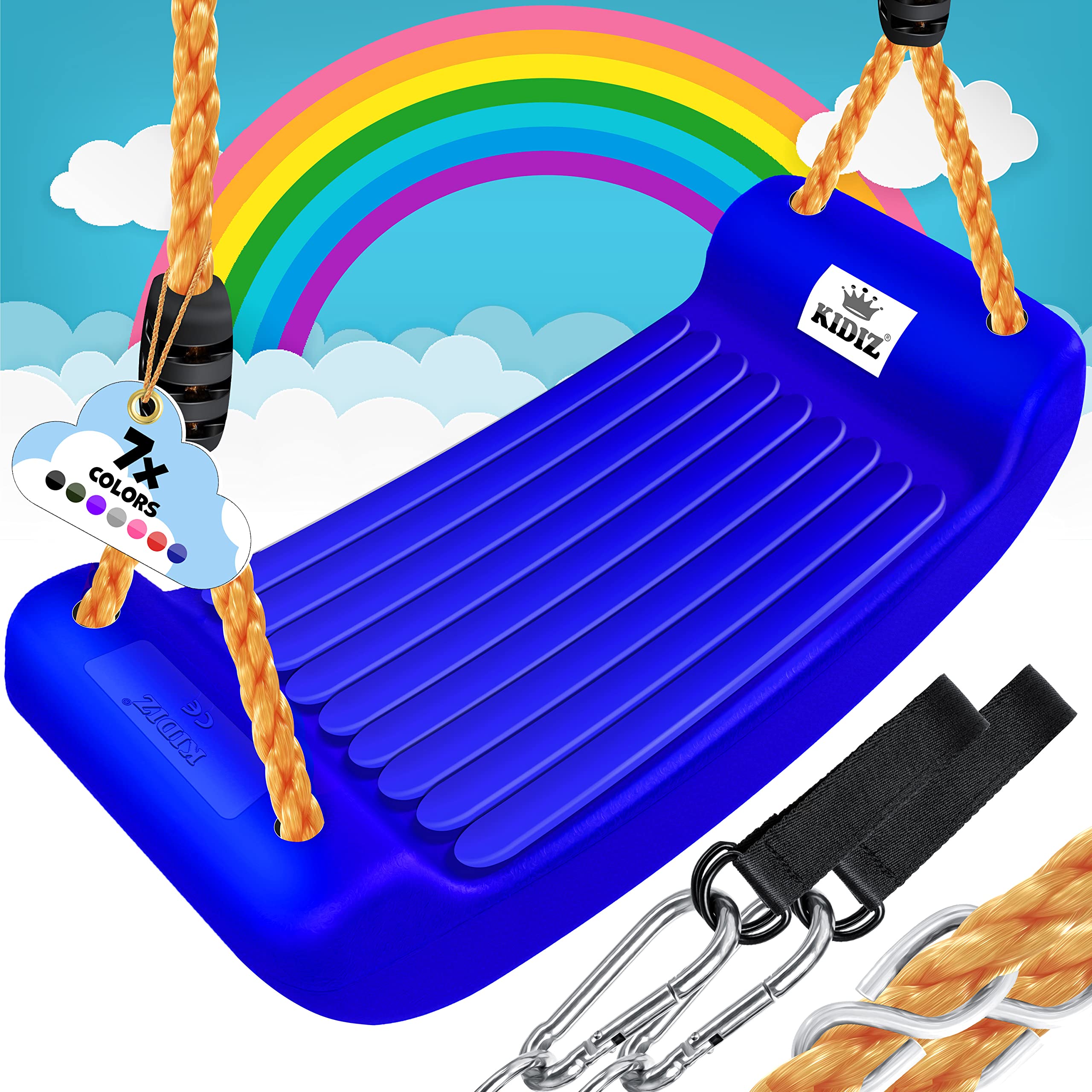 KIDIZ® Schaukel Garten Kinderschaukel Outdoor & Indoor Schaukelsitz | Schaukelbrett Set inkl. Zubehör | Brettschaukel für Kinder zum Schaukeln aus Kunststoff | höhenverstellbar & rutschfest, Blau