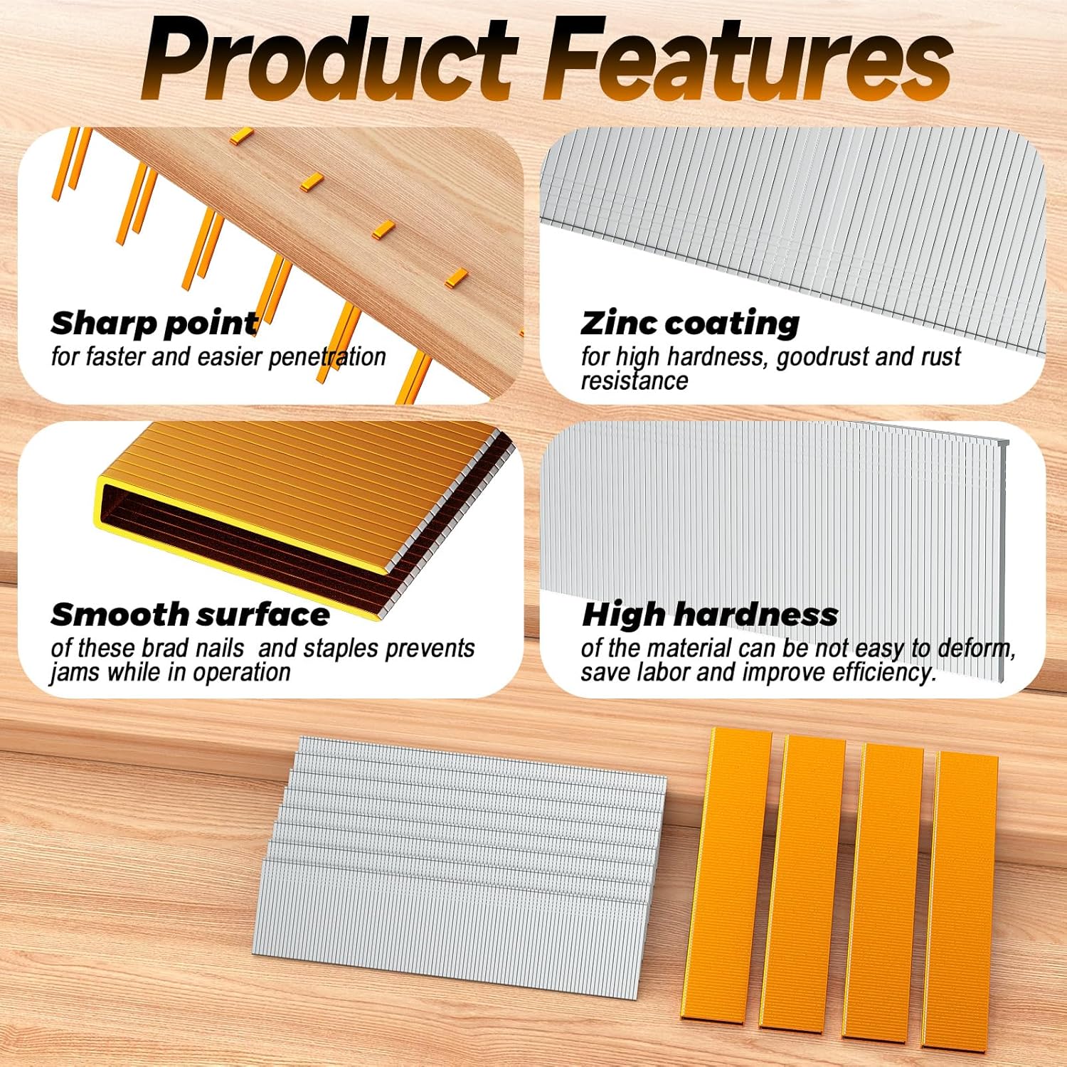 18 Gauge Brad Nails and Staples Set, 1600PCS Galvanized Finish Nails, 800 Brad Nails and 800 Narrow Crown Staples for Nail Gun, Woodworking, Carpentry, Furniture & DIY Projects(Nail Gun Not Included)