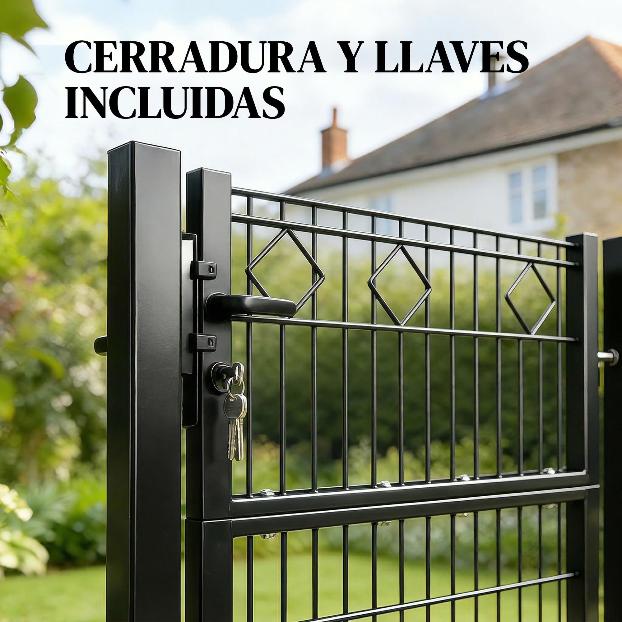 Outsunny Puerta de Jardín 100x131 cm, Puerta para Valla de Barra de Metal Galvanizado con Manilla, Cerradura, 3 Llaves y 2 Postes, para Entrada de Exterior, Terraza, Patio, Gris Oscuro