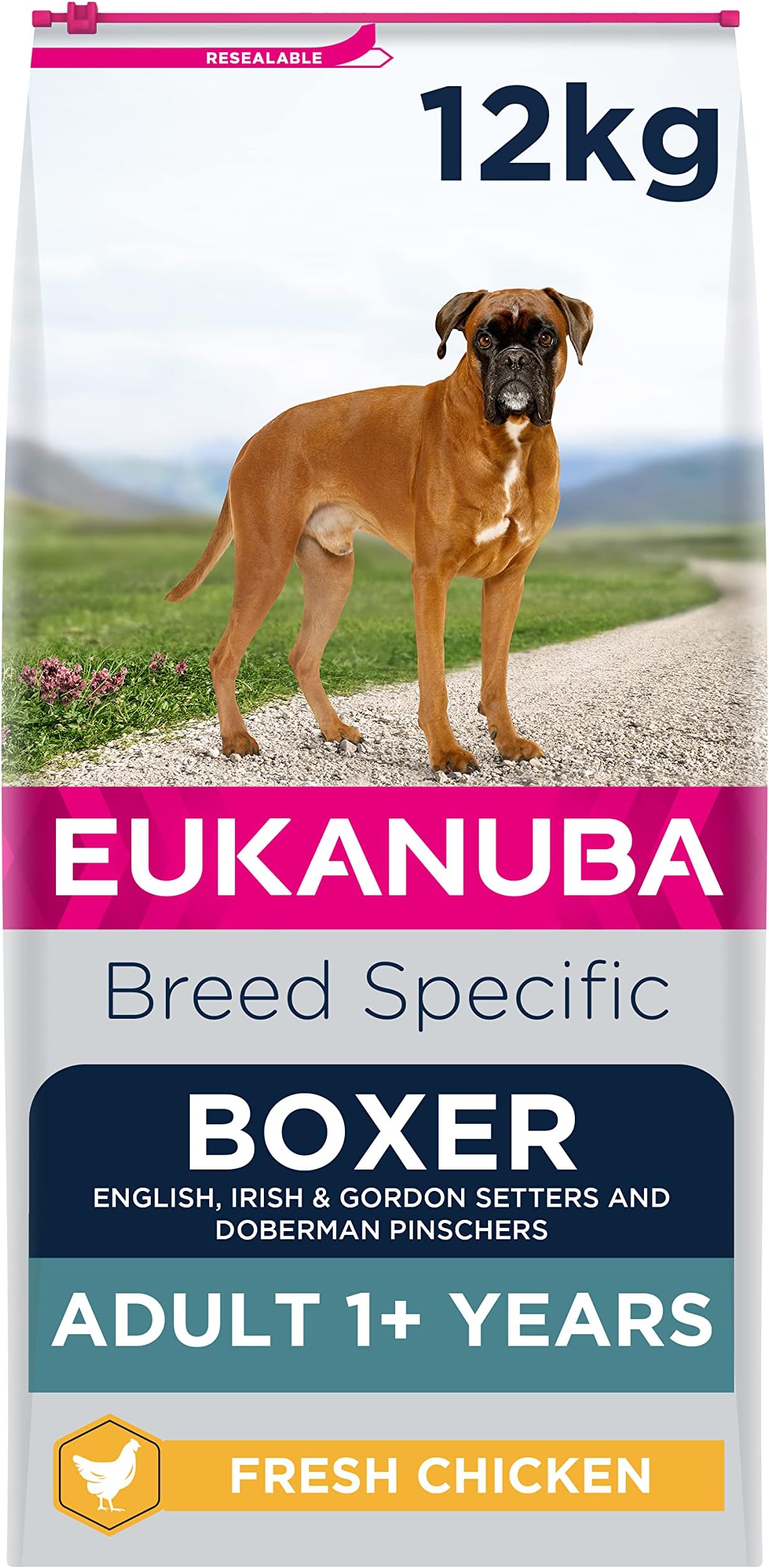 Eukanuba Complete Dry Dog Food for Adult Boxer Breed Types with Fresh Chicken 12 kg