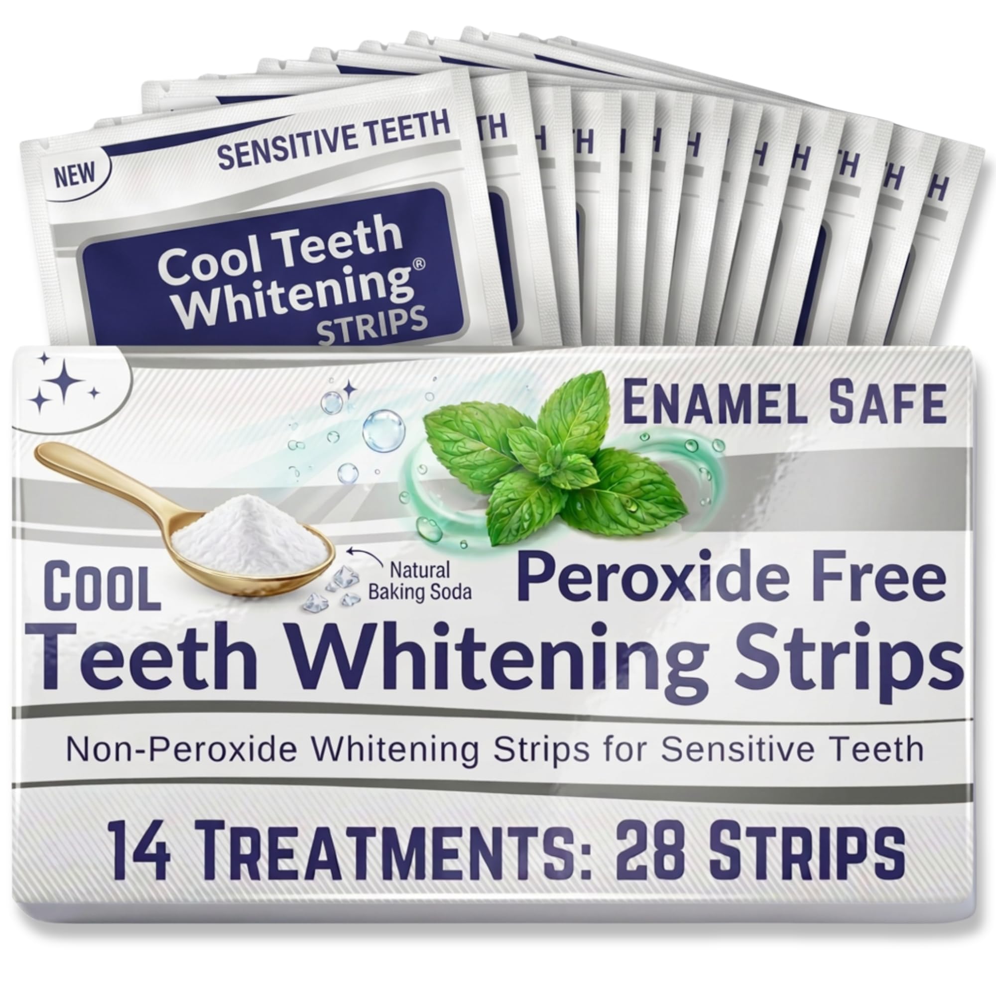 - Peroxide Free Teeth Whitening Strips for Sensitive Teeth, Gentle Enamel Safe Whitening, Vegan Friendly White Strips Without Bleach, 14 Day Treatment with 28 Count Supply