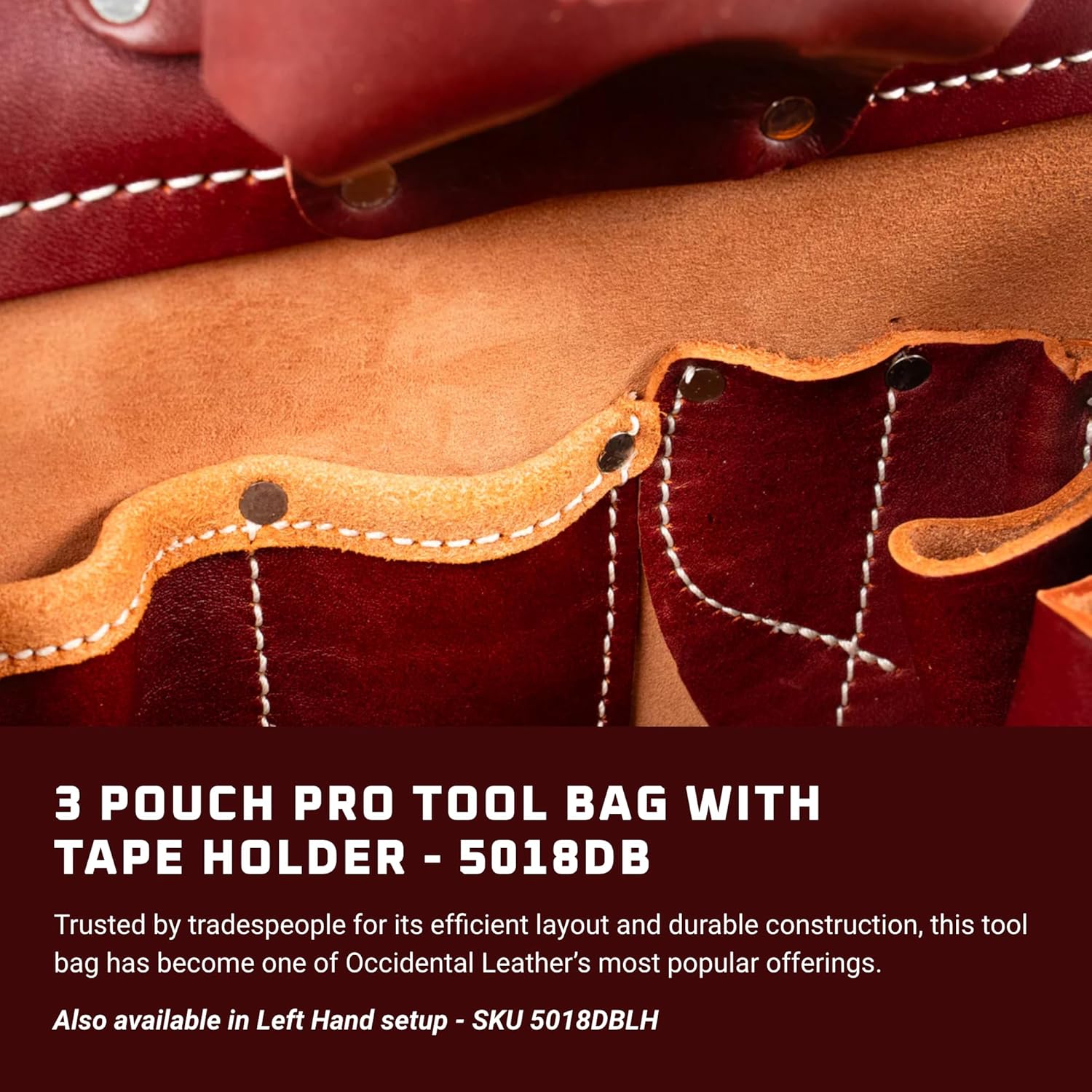 Occidental Leather 3 Pouch Pro Tool Bag with Tape Holder - Cafe - 12 Pockets & Tool Holders - Made in USA