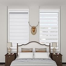 Blinhdome Cordless Custom Zebra Roller Blackout Shades and Blinds, Dual Layer Sheer Shades or Privacy Light Control, Day and Night Window Shades for Room Darkening, Easy to Install, White