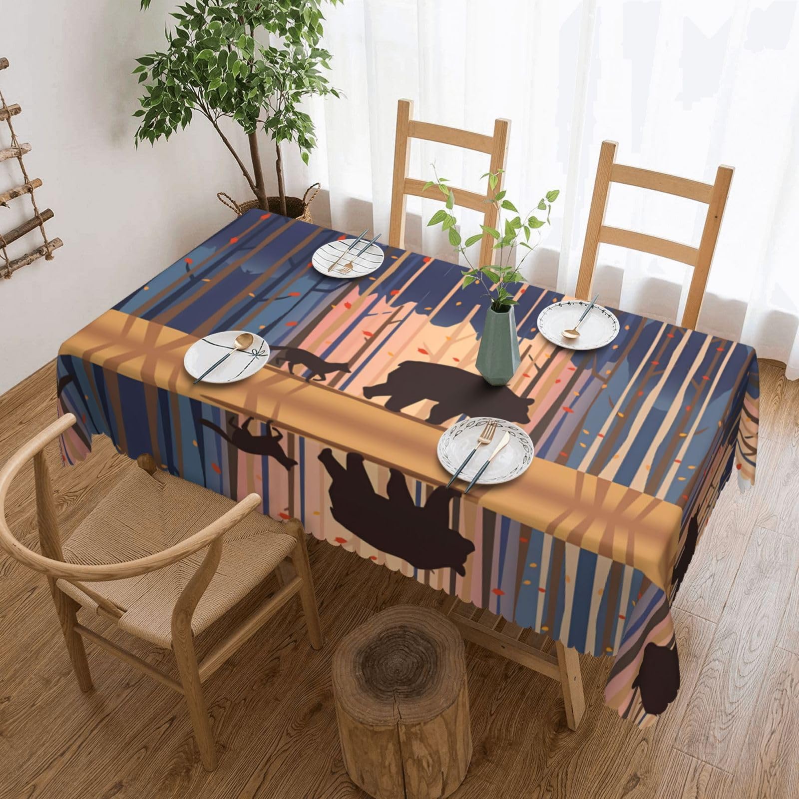 HLSBSSL bear and fox pattern Patterned square lace tablecloth, wrinkle-resistant and durable, suitable for dining tables, parties, etc.