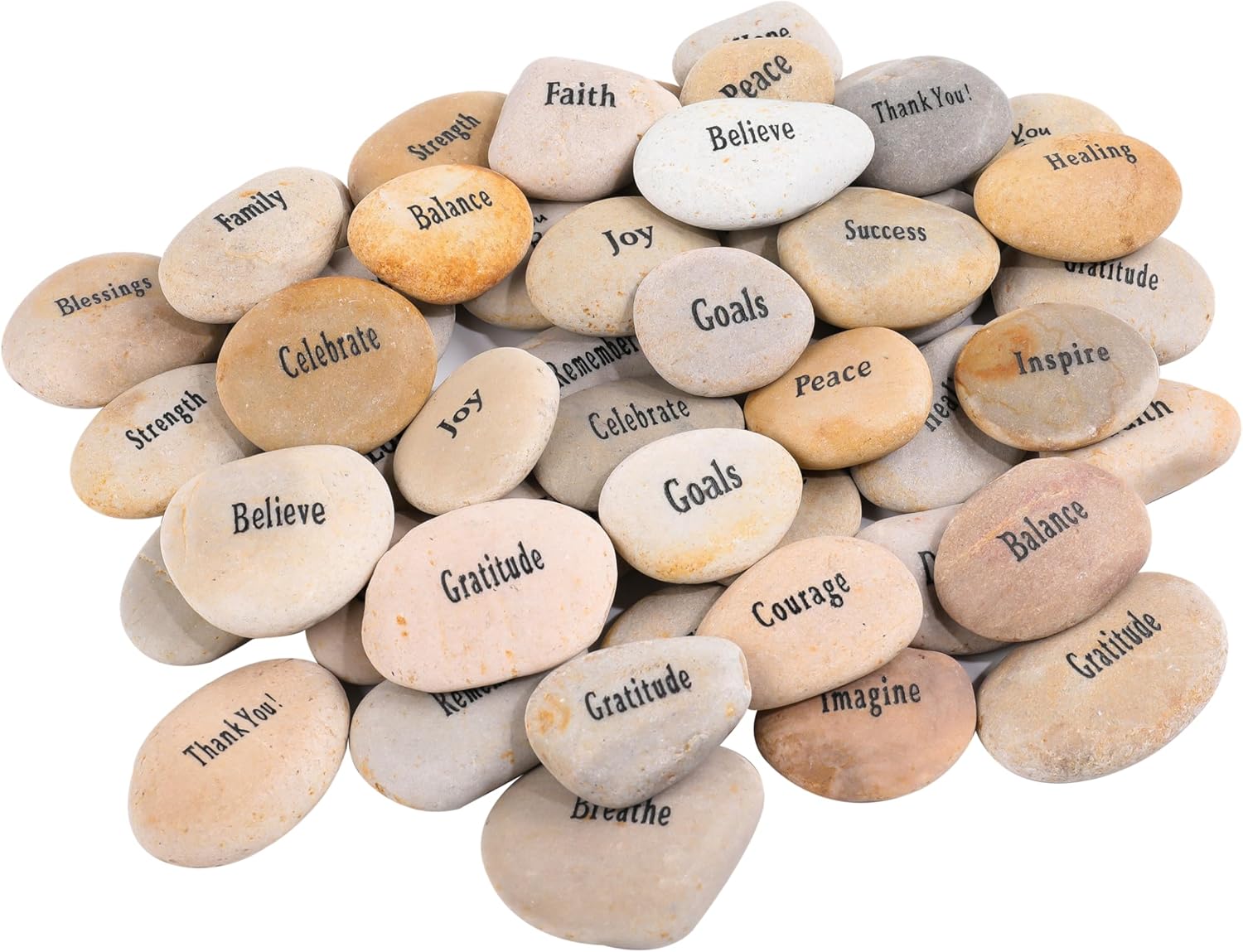ROCKIMPACT 50PCS Engraved Rocks Different Words Inspirational Stones Bulk Faith Stones Gratitude Rocks Healing Prayer Religious Charms Encouragement Rocks, 1"-2" Each