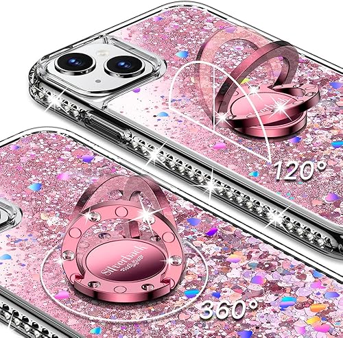 Miniatura 3 de Silverback Funda protectora delgada para iPhone 14 para iPhone 14, con purpurina holográfica con soporte, para niñas y mujeres, con anillo de