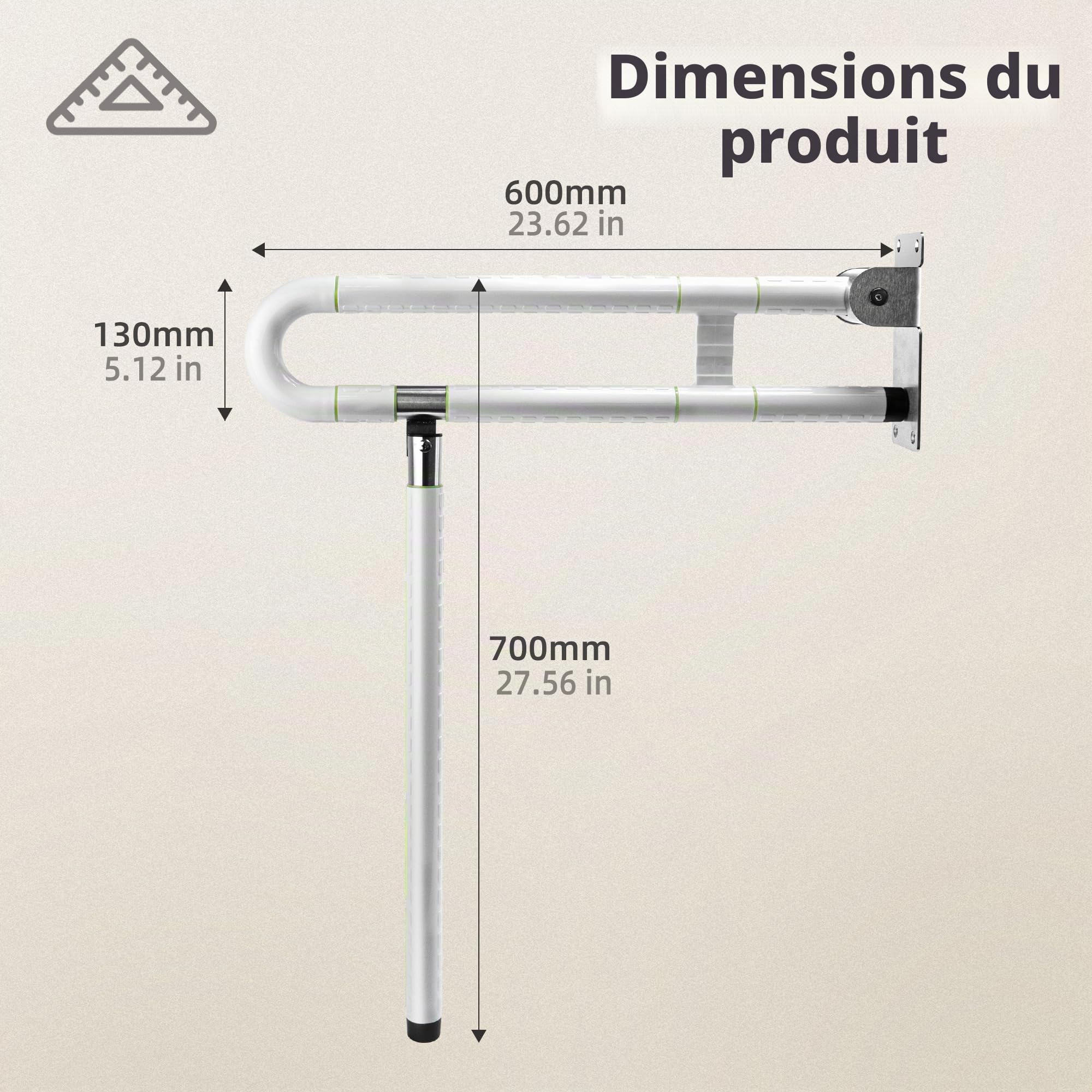 Barre Dappui Wc Handicapé,Poignée de Support Pliable Antidérapante,Acier INOX de Salle de Bain Barre de Douche Poignée de Support de Sécurité pour Personnes âgées et Enceintes 250~300 KG