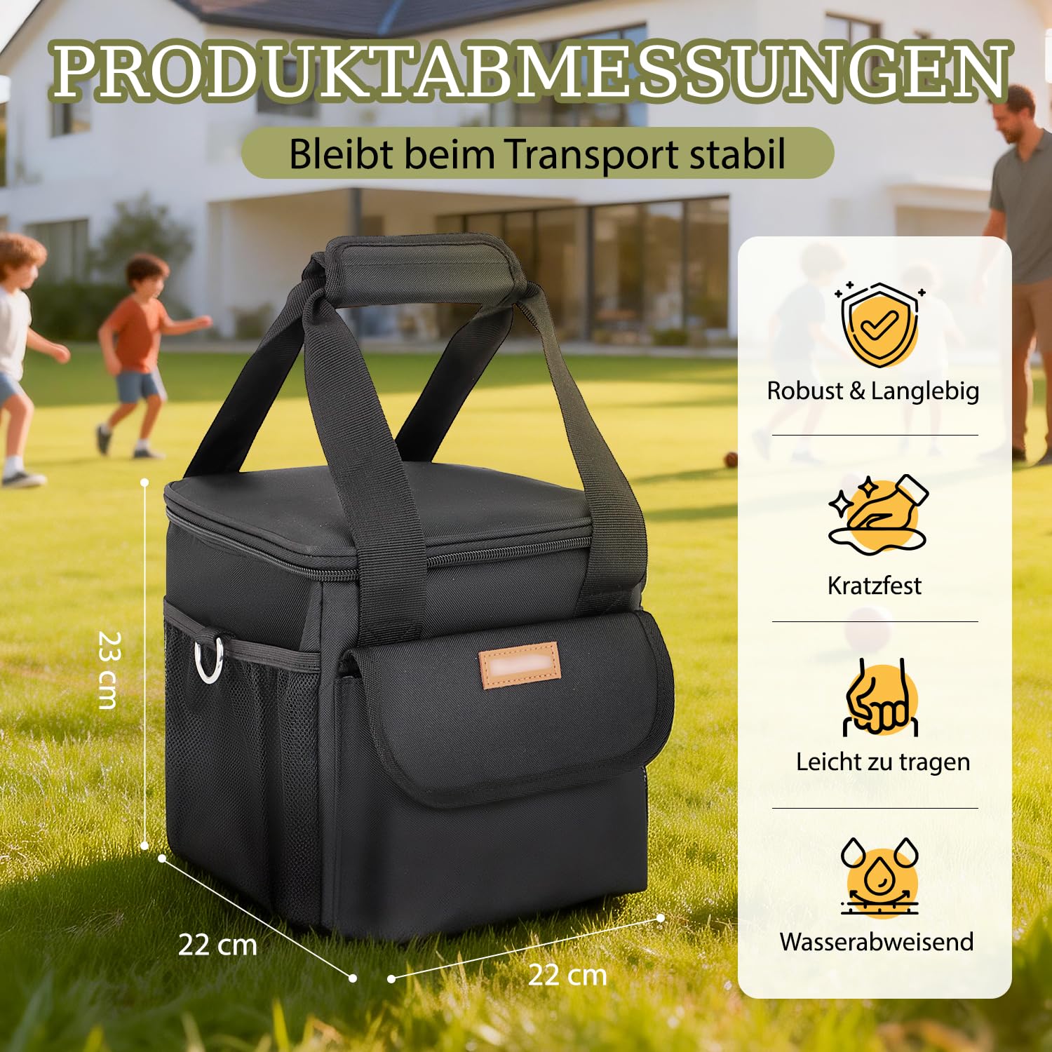 Boccia Kugeltasche für 8 Kugeln, Tragetasche für Boccia Set mit Herausnehmbaren Trennwänden, Gepolsterte Aufbewahrungstasche mit Schultergurt & Netztaschen, Schwarz (Nur Tasche)