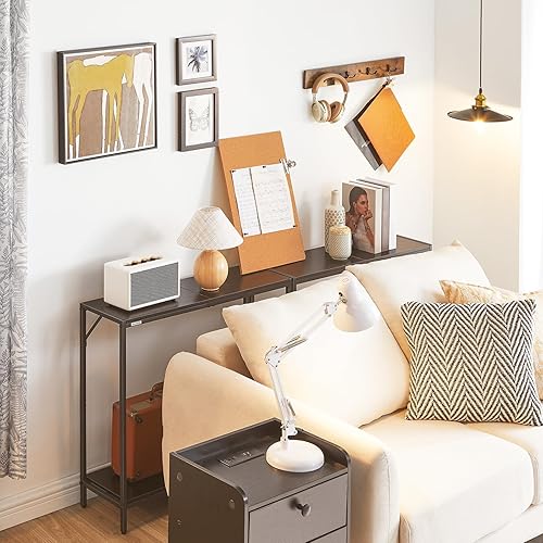 Miniatura 4 de Mesa consola, mesa de entrada de 2 niveles, detrás de la mesa del sofá, estilo industrial, resistente y estable, para sala de estar, entrada,