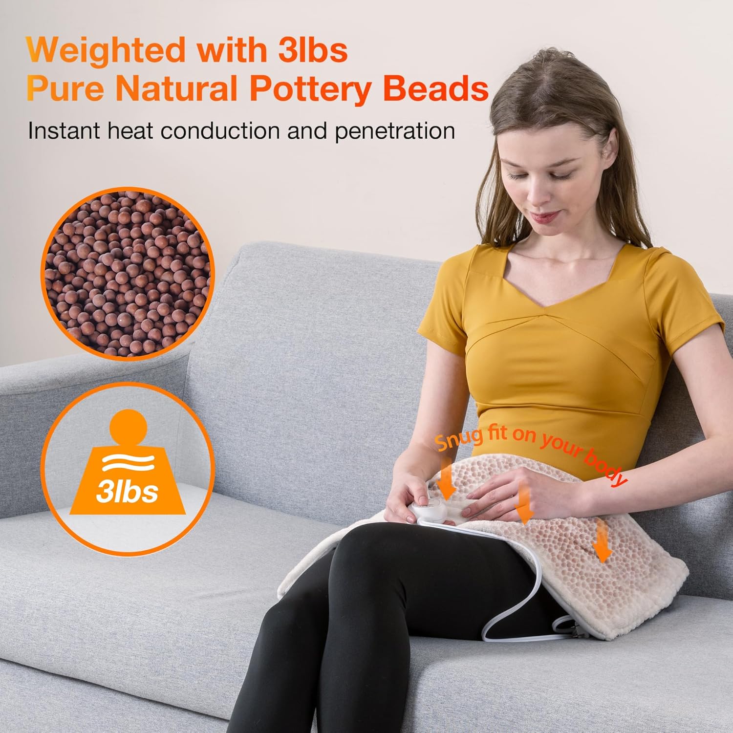 WOOMER Weighted Massage Electric Heating Pad for Back Pain, Neck and Shoulders Cramps Relief, 12’’x24’’, 3.7lb BPA-Free and Non-Toxic Beads, 4 Heat Settings, 4 Massage Modes, 2h Auto-Off