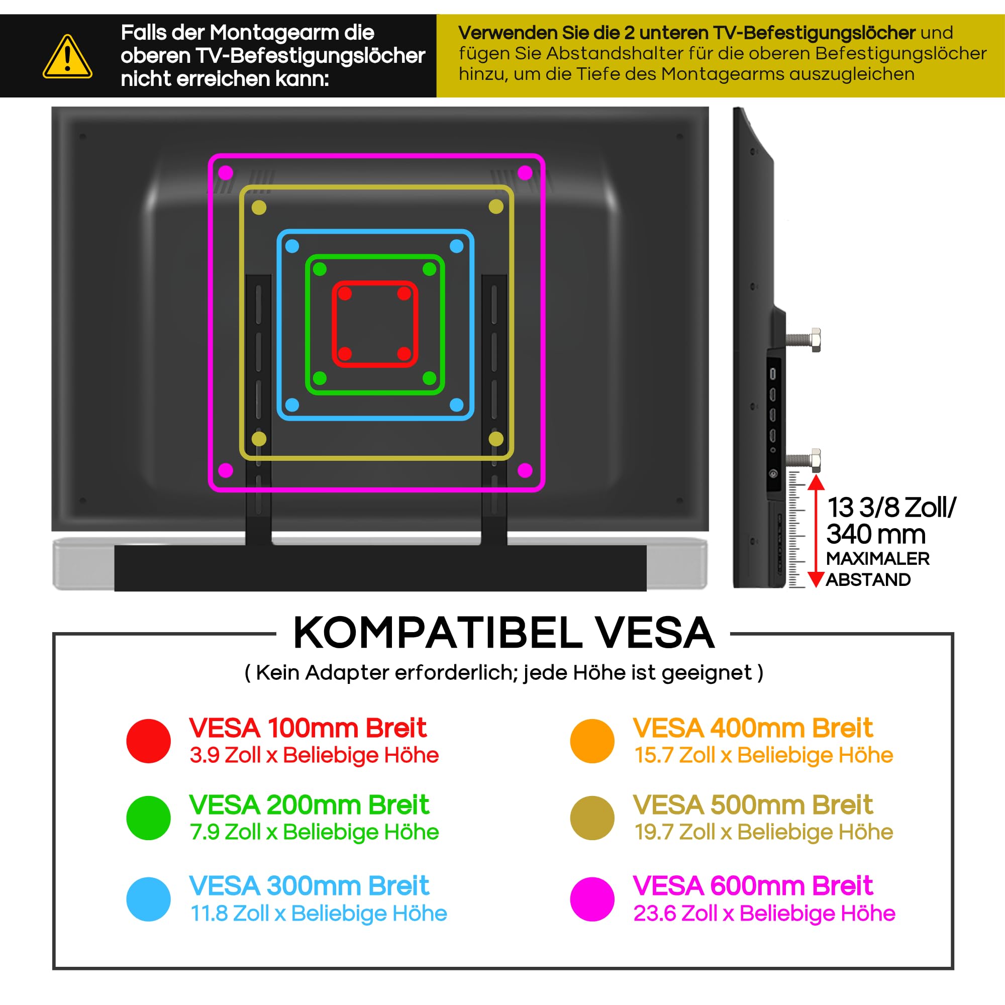 Sound Bass Unter-TV-Halterung für Bose Soundbars, unsichtbar, Schwarz