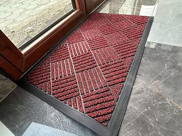 SINOPED Doormat 36" x 24" Extra Durable Door Mat Outdoor Entrance - Muddy Dirt Trapping Outdoor Mats - Low Pile Front Door Mat Outside Entrance 6J6YS-6090-Red
