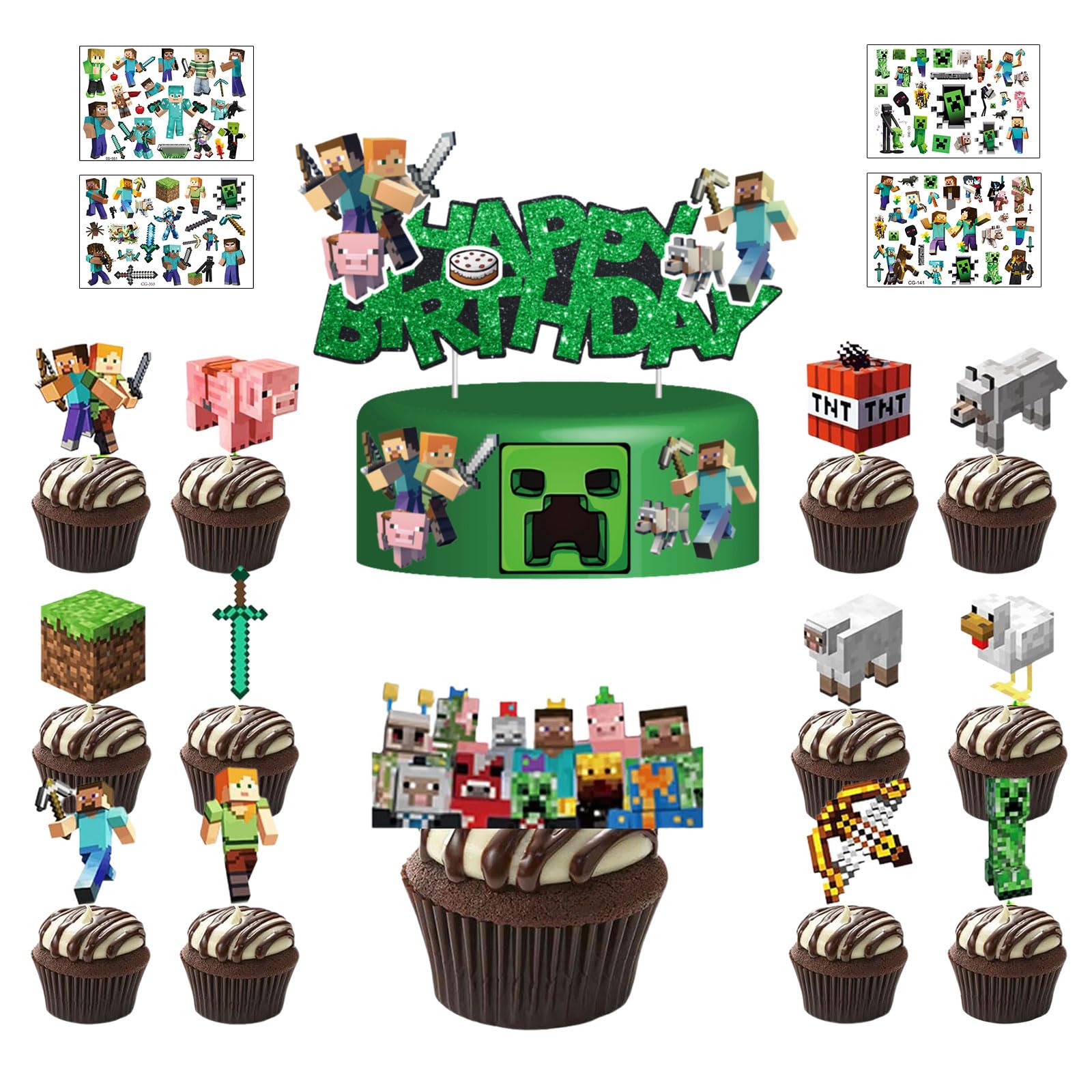 8‑teilige Tortendeko Für Kindergeburtstag – Inkl. Torten‑Topper & Cupcake‑Deko (bunt, DIY, Lebensmittelecht)