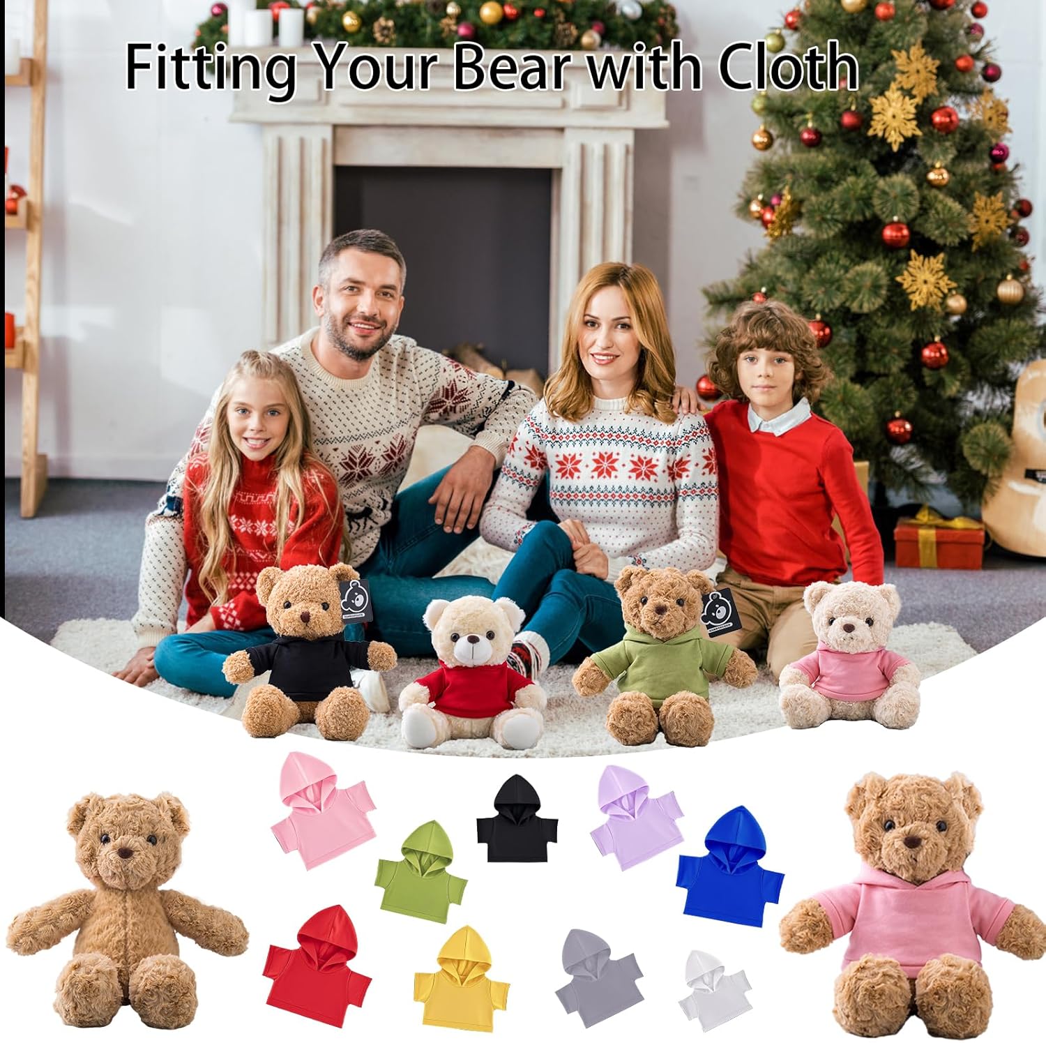 12 Pcs Personalized Teddy Bear Clothes with Photo Text, Custom Stuffed Animal Clothing Fit 8-16inch Stuffed Bear Clothes, Personalized Doll Clothing Make Your Own Plush Doll Shirt