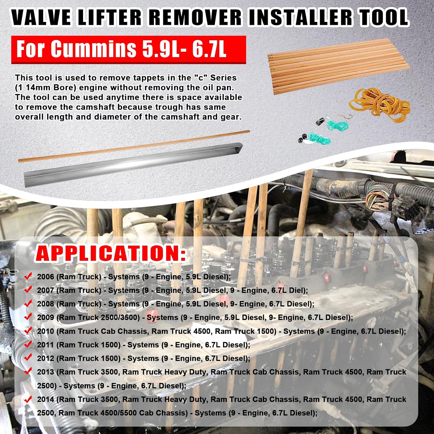 for Cummins 1998-2022 9- Diesel Engines 5.9L & 6.7L 8502A 8502 3822513 Valve Lifter Remover & Installer Tool