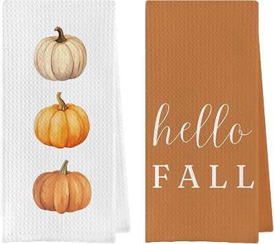 Fall Pumpkin Dish Towels Set - Fall Pumpkin Gifts Waffle Weave Kitchen Towels, Fall Pumpkin Gifts Hand Tea Towels, Fall Bathroom Kitchen Decor 1624 Inches Set of 2