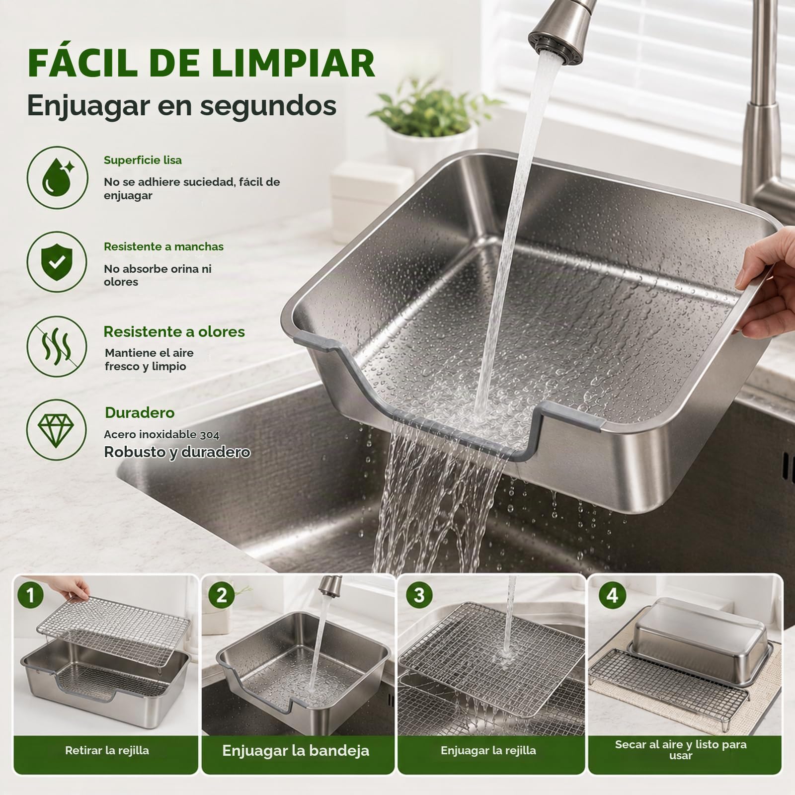 HYLYUN Bandeja Higiénica Conejo Acero Inoxydable con Rejilla, 40x30x15 cm